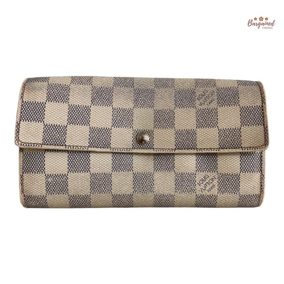 Authentic LOUIS VUITTON Damier Azur Coated Canvas Leather Sarah Long Wallet